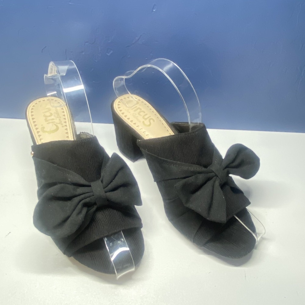 SAM EDELMAN Circus Women Sydney Bow Block Heel Sandals Size 7.5M Black Summer